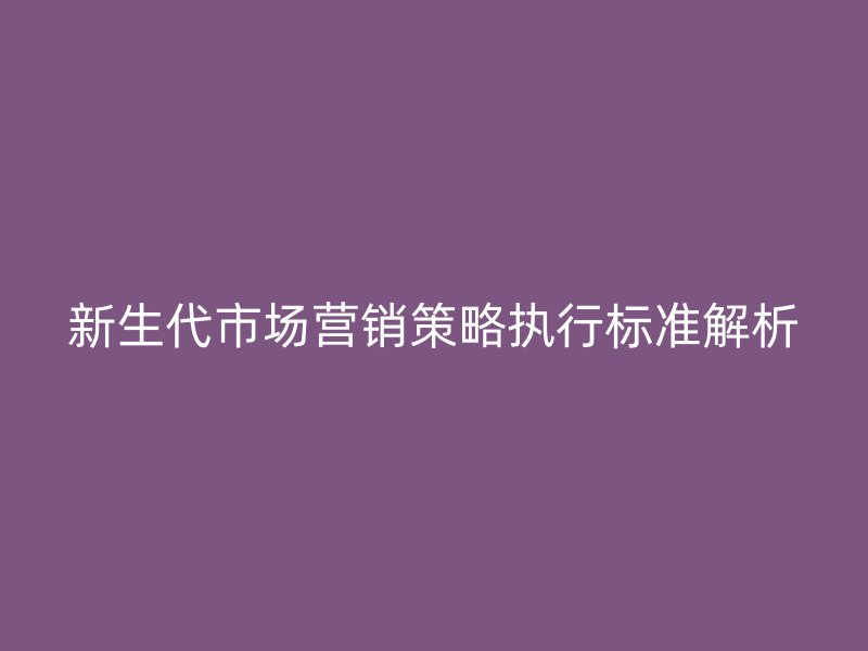 新生代市場營銷策略執(zhí)行標準解析
