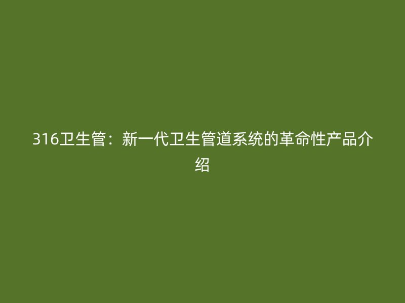 316衛生管：新一代衛生管道系統的革命性產品介紹