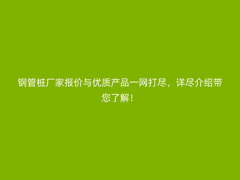 鋼管樁廠家報價與優質產品一網打盡，詳盡介紹帶您了解！
